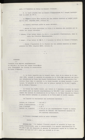 Florales Alençonnaises, société d'agriculture rallye du diamant d'Alençon. Garantie d'un emprunt complémentaire de 100 000 F au Foyer des Jeunes Travailleurs pour financement des travaux de construction du foyer d'Écouves.