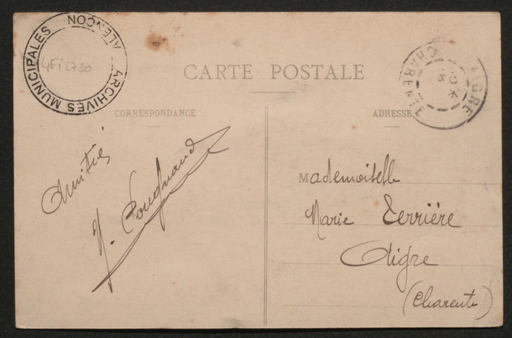 Alençon (Orne), Point d'Alençon, carte postale ancienne noir et blanc, A.M.F. éditeur à Alençon, (Date d'utilisation : 17 decembre 1912), (14x9), AMA.