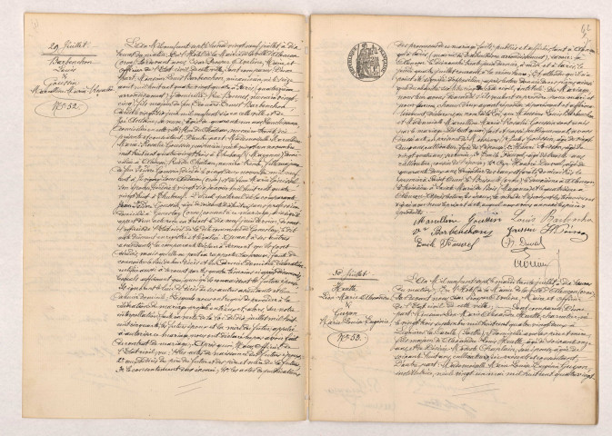 Acte de mariage de BARBENCHON Louis et GOUSSIN Marcelline Maria Rosalie (29 Juillet 1907), HUETTE Léon Marie Alexandre et GUYON Marie louise Eugénie (30 Juillet 1907).