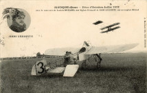 Alençon (Orne), Fête d'aviation de juillet 1912, avec le concours de Lucien Demazel sur biplan Demazel et Sadi Lecointe sur monoplan Blériot, carte postale ancienne noir et blanc, photo et collection A. Maillaut fils éditeur Alençon, (date cliché : juillet 1912) (date d'utilisation : 5septembre 1912, (14x9), collection particulière Cordonnier Pascal, don 2021, AMA.