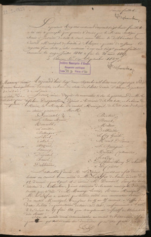 Registre des délibérations du conseil municipal (22 septembre 1827 - 26 mai 1832).