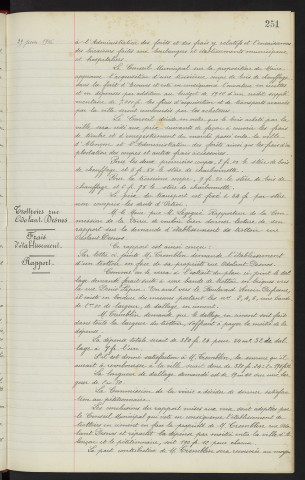 Bois de chauffage pour le ravitaillement des boulangers, établissements municipaux et hospitaliers, vote d'un crédit supplémentaire. Etablissement d'un trottoir Rue Odolant-Desnos vers la Rue Denis-Papin en aval du Boulevard Lenoir Dufresne, bordure des maisons n°2,4,6 frais d'établissement, M. TREMBLIN un propriétaire, rapport