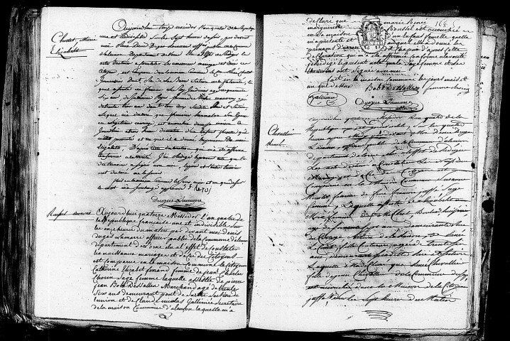 Acte de naissance de CHOLET Marie Elisabeth (1er juillet 1796),acte de naissance de ROUSSEL Aurore enfant naturel (2 juillet 1796),acte de naissance de CHEVALIER René enfant naturel (2 juillet 1796).