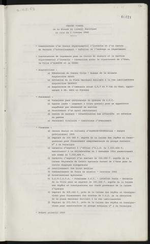 Sommaire sur les affaires à délibérer.