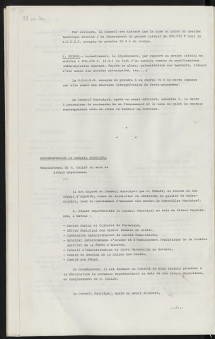 Parc des expositions, résultat du concours, financement. Représentation du Conseil Municipal, remplacement de Mr COLLET au sein de divers organismes.