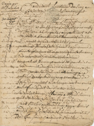Acte de procuration donné à Pierre Jacques Alix par son frère Claude Joseph Alix (29 décembre 1789 - 30 août 1790) pour la vente de la maison sise 45-47 rue Cazault au sieur Desroches Duparc.