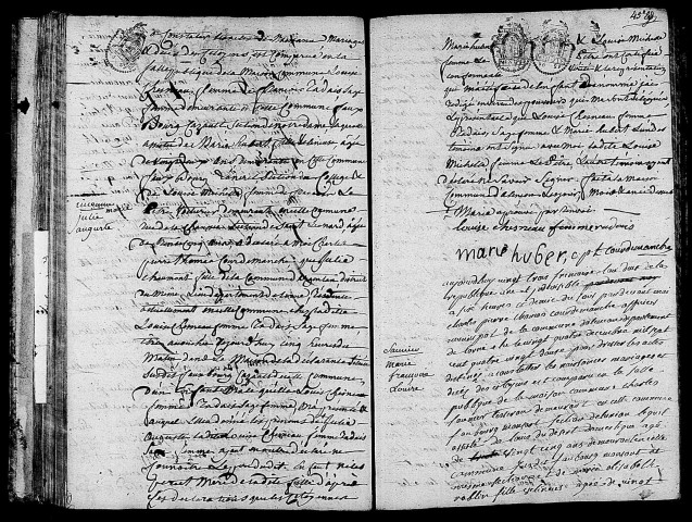 Acte de naissance de CHAUMONT Marie Julie Auguste enfant naturel (13 décembre 1793),acte de naissance de SAUNIER Marie Françoise Louise (13 décembre 1793).