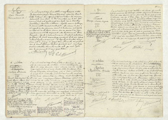 Reconnaissance de LE POUL Marie Françoise (6 octobre 1911),acte de naissance de CROUILLERE Andréa Adrienne (6 octobre 1911),acte de naissance de NICOUX Solange Marie Suzanne (7 octobre 1911),acte de naissance de MORTIER Madeleine Denise (9 octobre 1911).