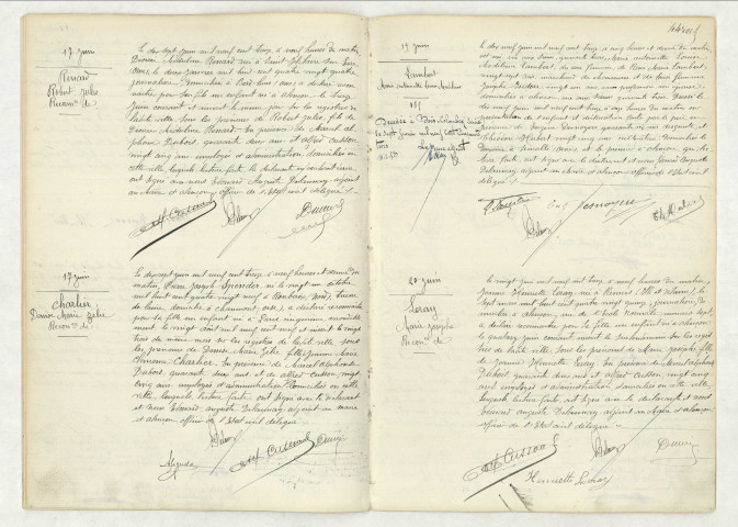 Reconnaissance de RENARD Robert Jules (17 juin 1914),reconnaissance de CHARLIER Denise Marie Zélie (17 juin 1913),acte de naissance de LAMBERT Marie Antoinette Louise Madeleine (19 juin 1913),reconnaissance de LERAY Marie Josèphe (20 juin 1913).