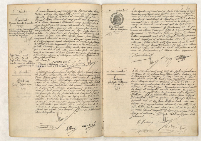 Acte de naissance de TRONCHET Yvonne Marcelle Henriette (04 décembre 1917), Acte de naissance de POUSSIN Pierre Henri Louis (07 décembre 1917), Reconnaissance de DESLAURIERS Marie Françoise (10 décembre 1917), Reconnaissance de LECUCQ Marcel William (10 décembre 1917).