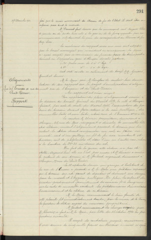 Budget de la ville pour 1921, dépôt du projet, colis postaux, demande d'augmentation de tarif pour l'apport en gare et la livraison a domicile, rapport. Alignements, rue de l'Ecusson et rue du Puits-Verrier, le vendeur Mr THVEVRIER demeurant n°108 rue du Mans Alençon, propriétaire de terrain Mr JOUBERT négociant demeurant n°19 rue du Puits Verrier Alençon, rapport