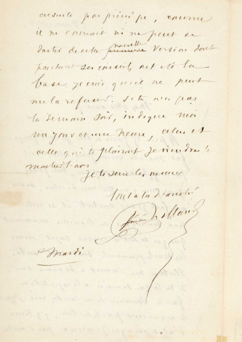 Lettre autographe signée de l'écrivain Amédée de Rolland à l'acteur Adolphe Laferrière [mars 1861] .