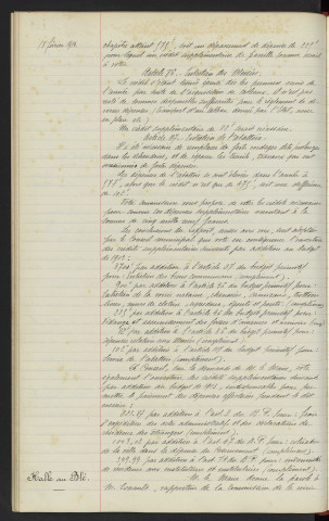 Budget de 1913, vote de crédit supplémentaires. Halle au Blé, projet d'aménagement en salle des fêtes, rapport