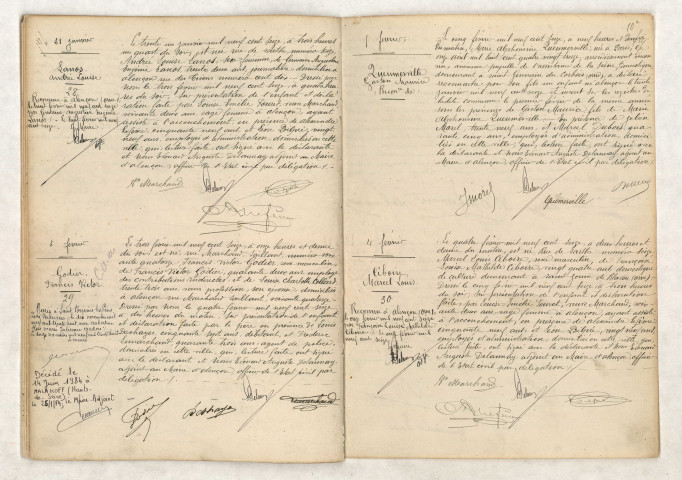 Acte de naissance de LANOS Andrée Louise (31 janvier 1916), Acte de naissance de GODIER Francis Victor (03 février 1916), Reconnaissance de QUEUMERVILLE Gaston Maurice (05 février 1916), Acte de naissance de CIBOIRE Marcel Louis (04 février 1916).