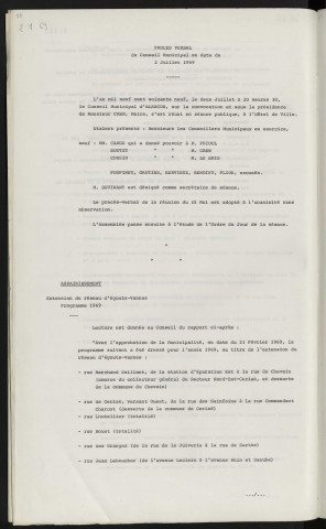 Sommaire sur les affaires à délibérer. Assainissement, extension du réseau d'égouts vannes, programme 1969.