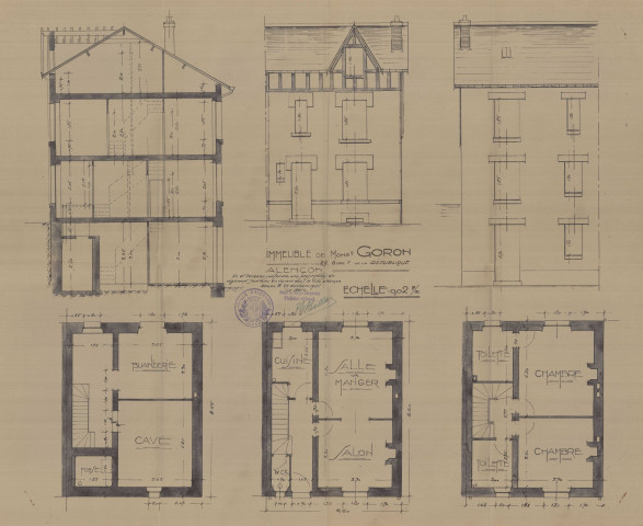 permis de construire n°45, construction d'un immeuble Boulevard République Alençon, (date de décision : 1936), (auteur du projet, architecte : BERNARDET (entrepreneur)).