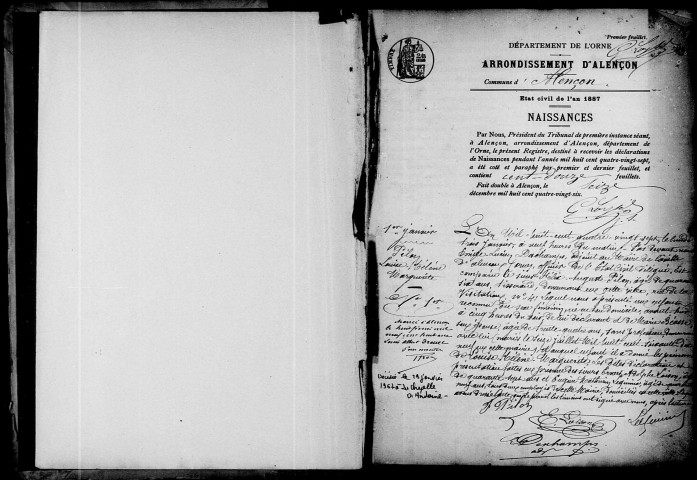 Registre des actes de naissance et adoption.