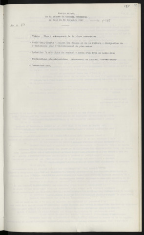 Sommaire sur les affaires à délibérer.