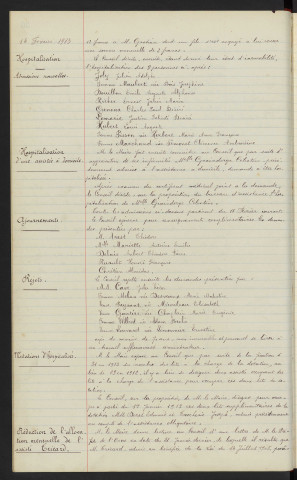 Réductions. Hospitalisation, admissions nouvelles. Hospitalisation d'une assistée à domicile. Ajournements. Rejets. Mutations d'hospitalisés. Réduction de l'allocation mensuelle de l'assisté
