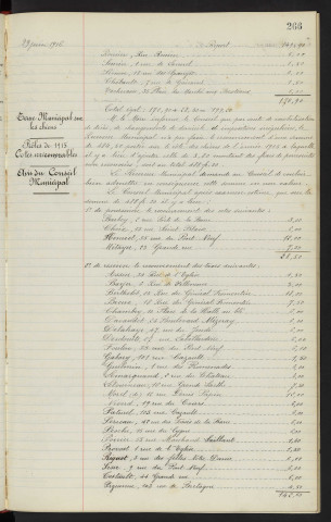 Taxe Municipale sur les chiens, rôles de 1914 cotes irrécouvrables, avis du conseil municipale. Taxe Municipale sur les chiens, rôles de 1915 cotes irrécouvrables, avis du conseil Municipale