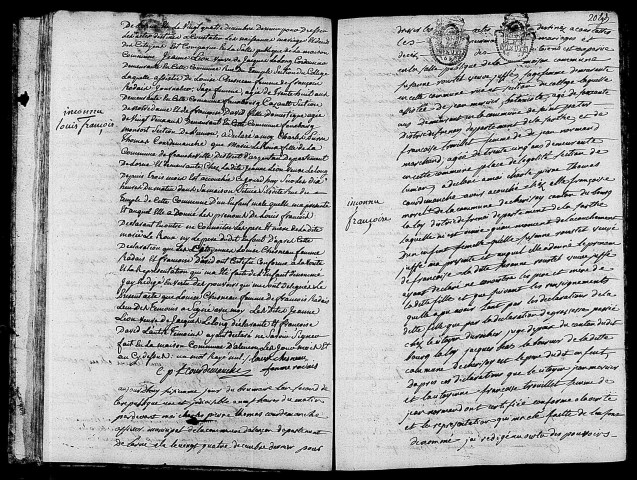 Acte de naissance de LEROUX Louis François enfant naturel (5 novembre 1793),acte de naissance de MOREL Françoise enfant naturel (6 novembre 1793).
