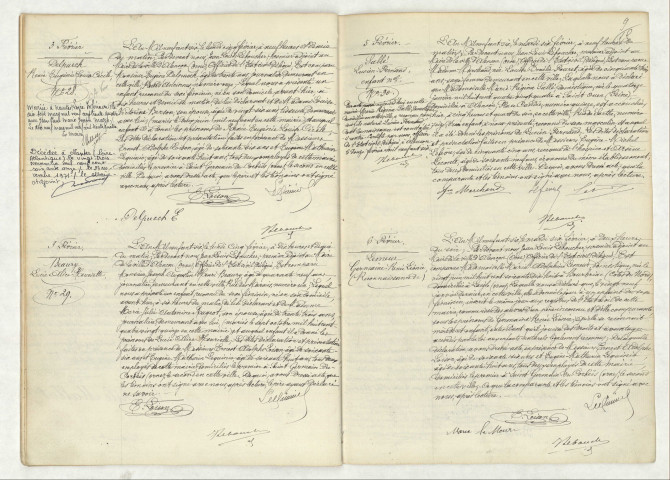 Acte de naissance de DELPUECH Renée Eugénie Louise Cécile (3 février 1906), acte de naissance de BEAURY Lucie Alice Henriette (3 février 1906), acte de naissance de SALLE Lucien Fernand enfant naturel (5 février 1906), reconnaissance de LEMEUR Germaine Renée Léonie (6 février 1906).