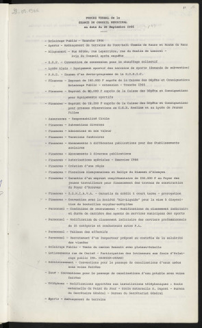 Sommaire sur les affaires à délibérer.