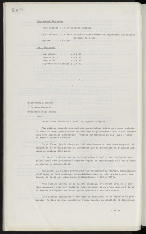 Restaurants d'enfants, augmentation du prix des repas. Restaurants d'enfants, cuisine centrale, production d'eau chaude.