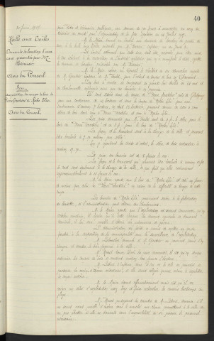 Sports, manifestation sportive sur le champ de foire pour le 14 Juillet, demande de Mr le Maire. Halle aux Toiles, demande de location d'une cave présentée par Mr BESNIER cafetier 3 Rue du Jeudi, avis du conseil. Bois, acquisition des coupes de bois de "Pierre forestière" prés de Glatigny et Roche Elie, Mr GAUTIER régisseur de Mr FOULD, avis du conseil