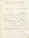 Lettre autographe signée de la femme de lettres Louise Colet au comédien Louis Fortuné Adolphe Laferrière (15 juin 1873).