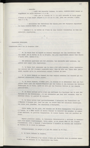Transport, vœu en vue de faciliter la liaison avec Paris. Calamités publiques, inondations des 9 et 10 Novembre 1966.
