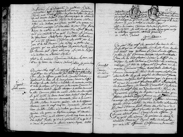 Acte de naissance de DUVAL Françoise Scholastique (14 avril 1794),acte de naissance de SEGURET Louise Marie (14 avril 1794),acte de naissance de CORNEILLET Damaze Adélaïde Toussaint (14 avril 1794).