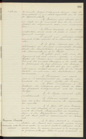 Alignements, carrefour des rues aux Sieurs du Pont-Neuf et de la Grande rue, modification des alignements, Mr HULBROC architecte de la ville d'Alençon, école de Becquembois, rapport. Sapeurs-Pompiers, assurances contre les accidents extension de garanties pour les sapeurs-pompiers et la compagnie de pompier d'Alençon, renouvellement de police