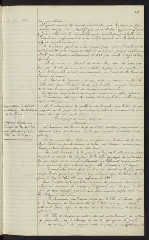 Comptabilité de la Ville, compte de gestion du receveur municipal, compte administratif du Maire pour l'exercice 1912 : rapport. Construction de cabinets et urinoirs dans la Cour de la Gare, Indemnité allouée aux Chemins de Fer de l'état pour participation de la Ville dans la dépense