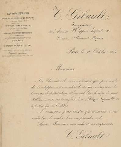 Projet de distribution en eau potable de la ville d'Alençon, captation des sources de Guéramé (1880) (Victor Huchet) : rapport, projet d'acquisition des sources et du Moulin de Guéramé : correspondance.