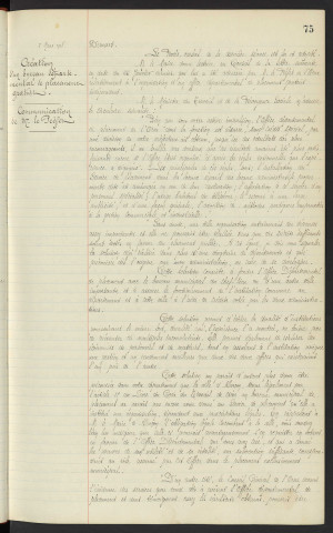 Création d'un bureau départemental de placement gratuit, communication de Mr le Préfet