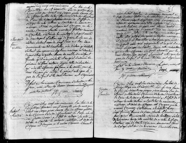 Acte de naissance de MARCHAND Flore Victoire (16 octobre 1794),acte de naissance de HUBERT Léandre (16 octobre 1794),acte de naissance de VERON Fanely (16 octobre 1794).
