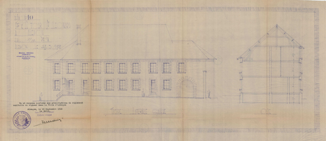 Agrandissement du Carmel, façade latérale gauche (ech : 1/50, Marcel Mezen) (28 mars 1938), dessin n°10.