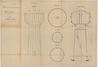Construction d'un château d'eau de 300m3, ensemble : élévation, coupes coupes, plans(Larbanet, éch : 1/200, plan n°27, 30 juillet 1936).