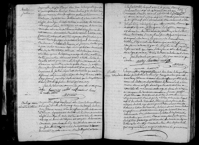 Acte de naissance de VALLEE Julie (10 mai 1795),acte de naissance de AUBRY Marie Louise Victoire (11 mai 1795),acte de naissance de BOTTE Pierre Théodore (12 mai 1795).