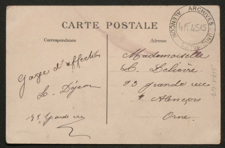 Alençon (Orne), fêtes de l'inauguration de l'Hôtel des Postes, le Ministre quittant l'Hôtel des Postes, carte postale ancienne noir et blanc n°12, A.M.F. éditeur, (Date cliche : 24 septembre 1911) (Date d'utilisation : 2 avril 1912), (14x9),AMA.