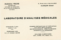 Carte de visite de Madeleine Pesche (9.5cm x 7cm) (1950-1980).