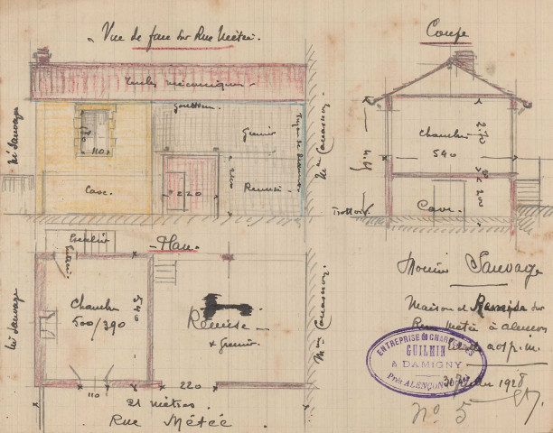 permis de construire n°3, Construction d'une maison d'habitation Rue Métée Alençon, (date de décision : 24/02/1928), (auteur du projet, architecte : GUILMIN (Entrepreneur)).