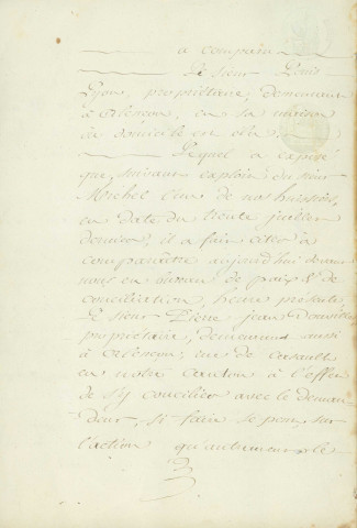 Acte de conciliation entre les Sieurs Lyon et Douville (3 août 1830),