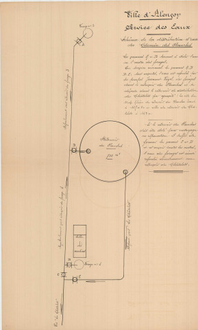Schéma de la distribution d'eau Chemin des Planches : plan (service des eaux, éch : 1/200, 1936).
