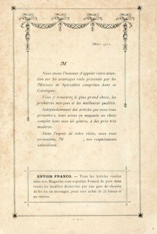 Bulletin publicitaire "La nouveauté, mode pour 1912, principales Maisons d'Alençon".