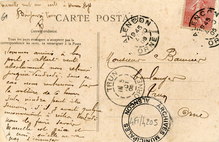 Alençon (Orne), quartier Valazé (14e Hussards), caserne, le quartier de cavalerie, carte postale ancienne noir et blanc n°96, la C.P.A. (Date d'utilisation : 04 octobre 1905) , (14x9), AMA.