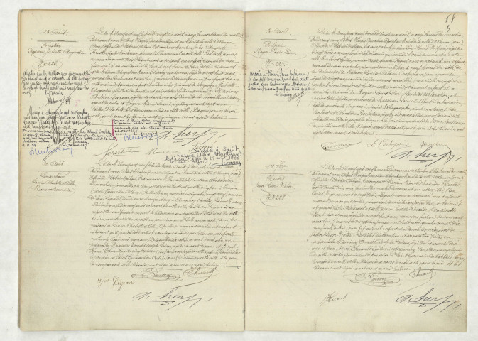 Acte de naissance de FORESTIER Suzanne Juliette Augustine (25 aoüt 1909),reconnaissance de LEMARCHAND Louise Charlotte Adèle (30 août 1909),acte de naissance de POILPRE Roger Louis Léon (30 août 1909),acte de naissance de HUARD Jean Léon Victor (1er septembre 1909)