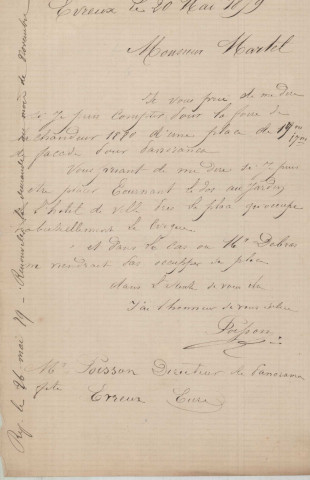 Foire de la Chandeleur (1880-1884), demandes de boutiques sous la coupole de la Halle au Blé, sur la place d'Armes : états nominatifs, correspondance, flyers, plans, mémoires.