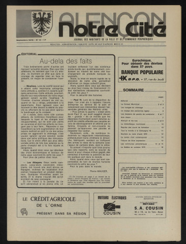 Alençon Notre Cité, journal des habitants de la Ville et des communes périphériques n°14 (septembre 1978).
